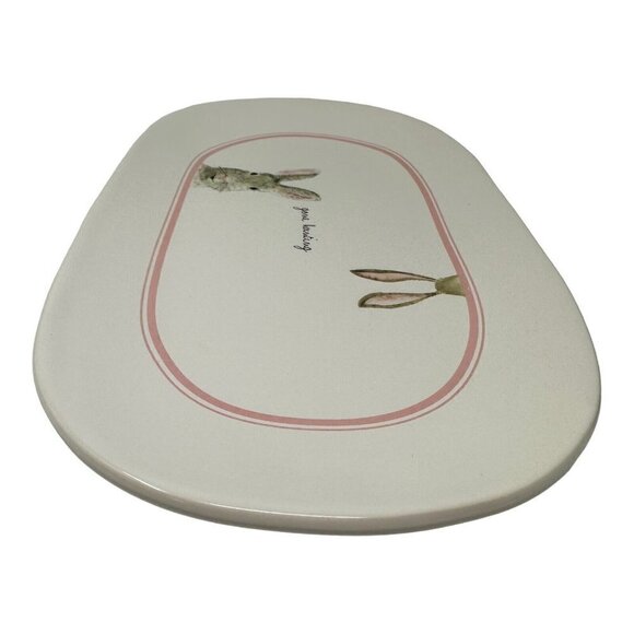 Rae Dunn GONE HUNTING Easter Bunny Rabbit Platter Kitchen White Pink New Spring - Picture 8 of 11